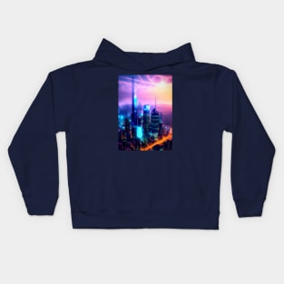 The Futuristic Neon City. Kids Hoodie